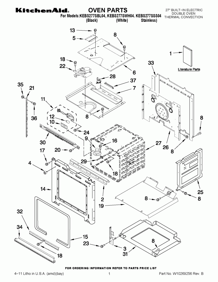 OVEN PARTS Diagram and Parts List for KEBS277SSS04  KitchenAid Wall Oven