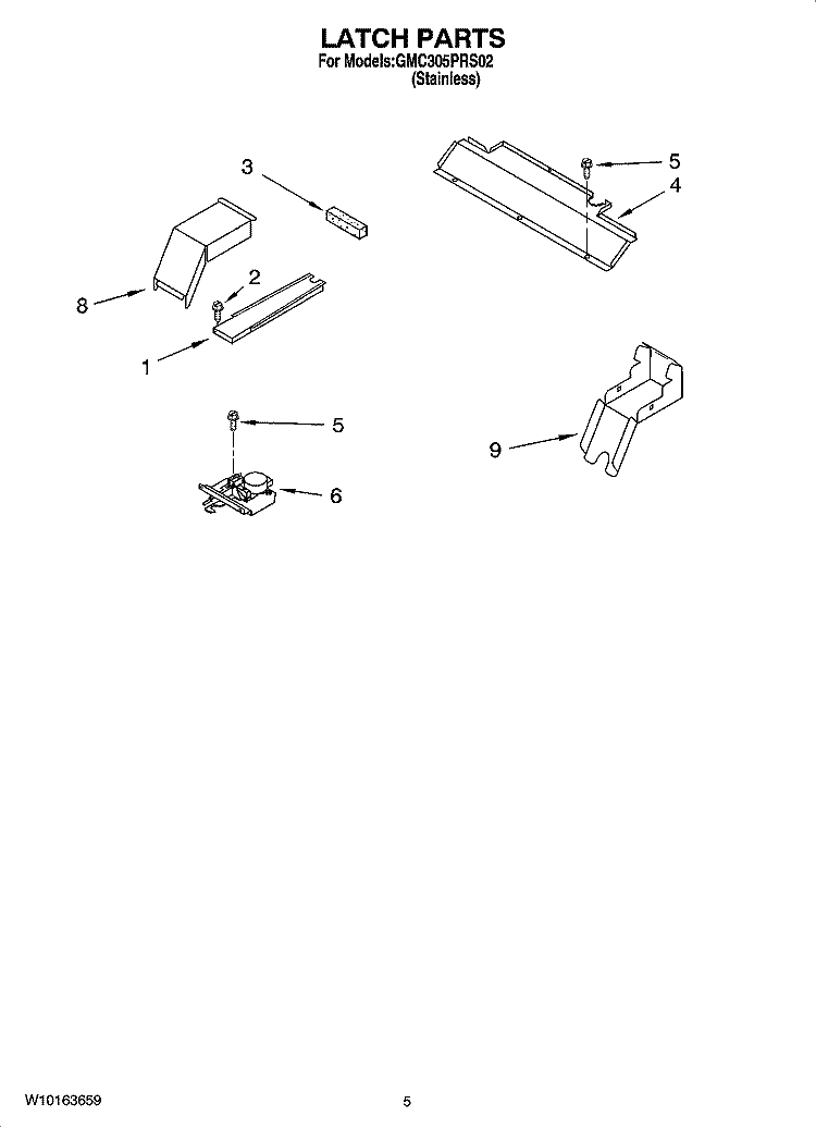 LATCH PARTS Diagram and Parts List for GMC305PRS02  Whirlpool Microwave Oven Combo