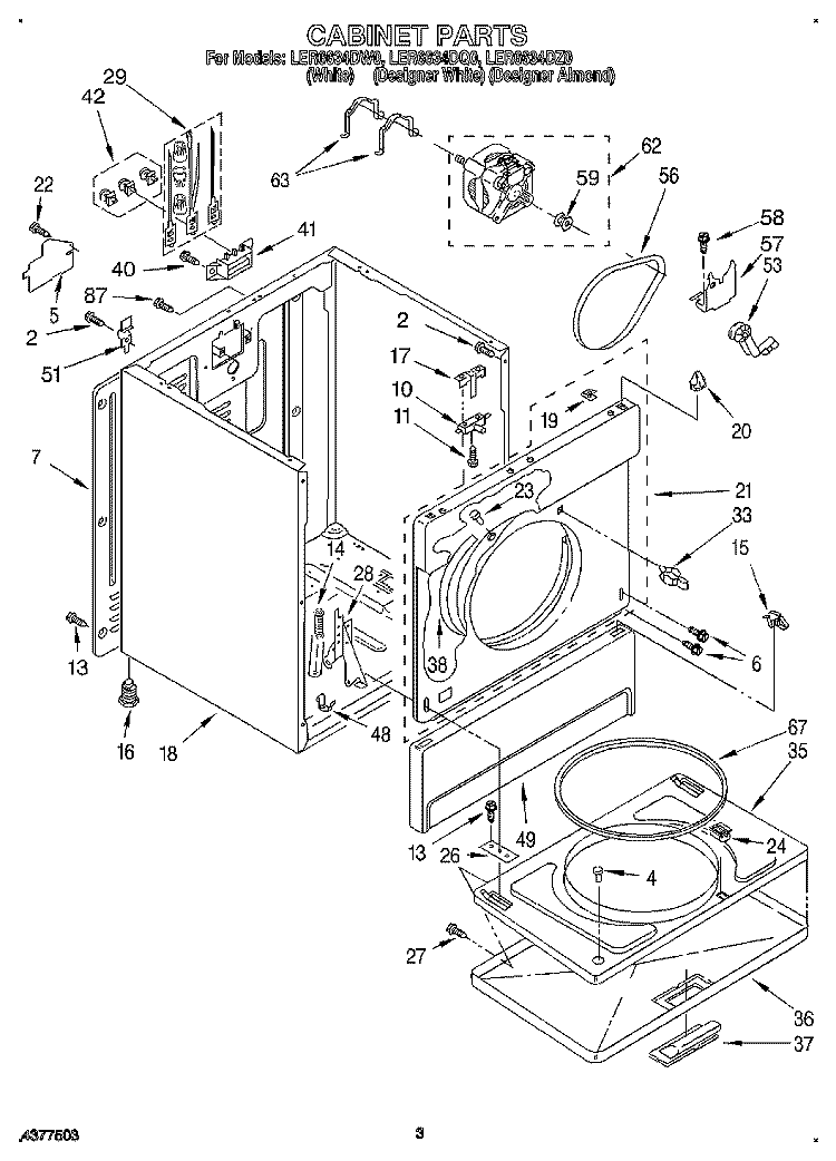 SECTION Diagram and Parts List for LER6634DZ0  Whirlpool Dryer