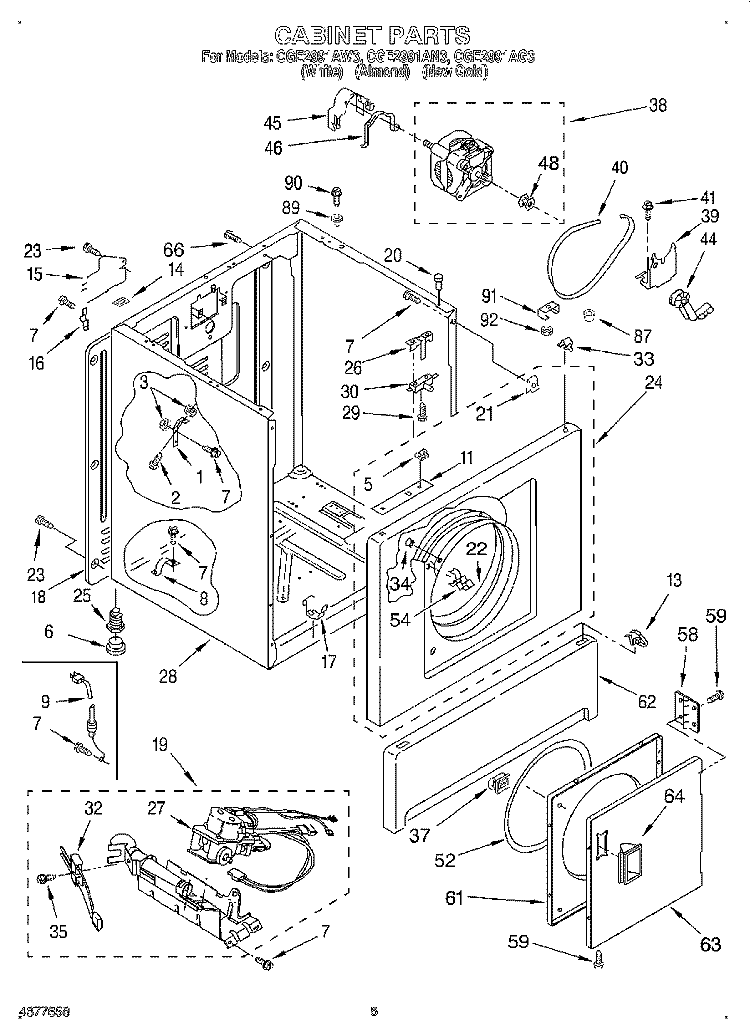 CABINET Diagram and Parts List for CGE2991AN3  Whirlpool Dryer