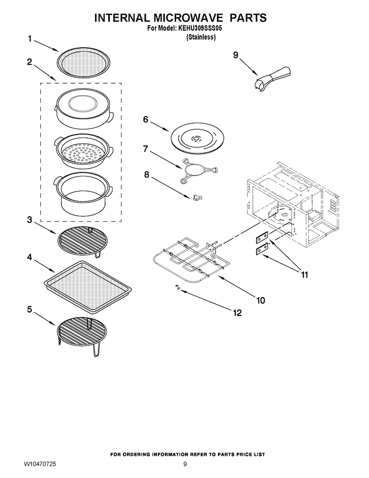 INTERNAL MICROWAVE PARTS Diagram and Parts List for KEHU309SSS05  KitchenAid Microwave Oven Combo