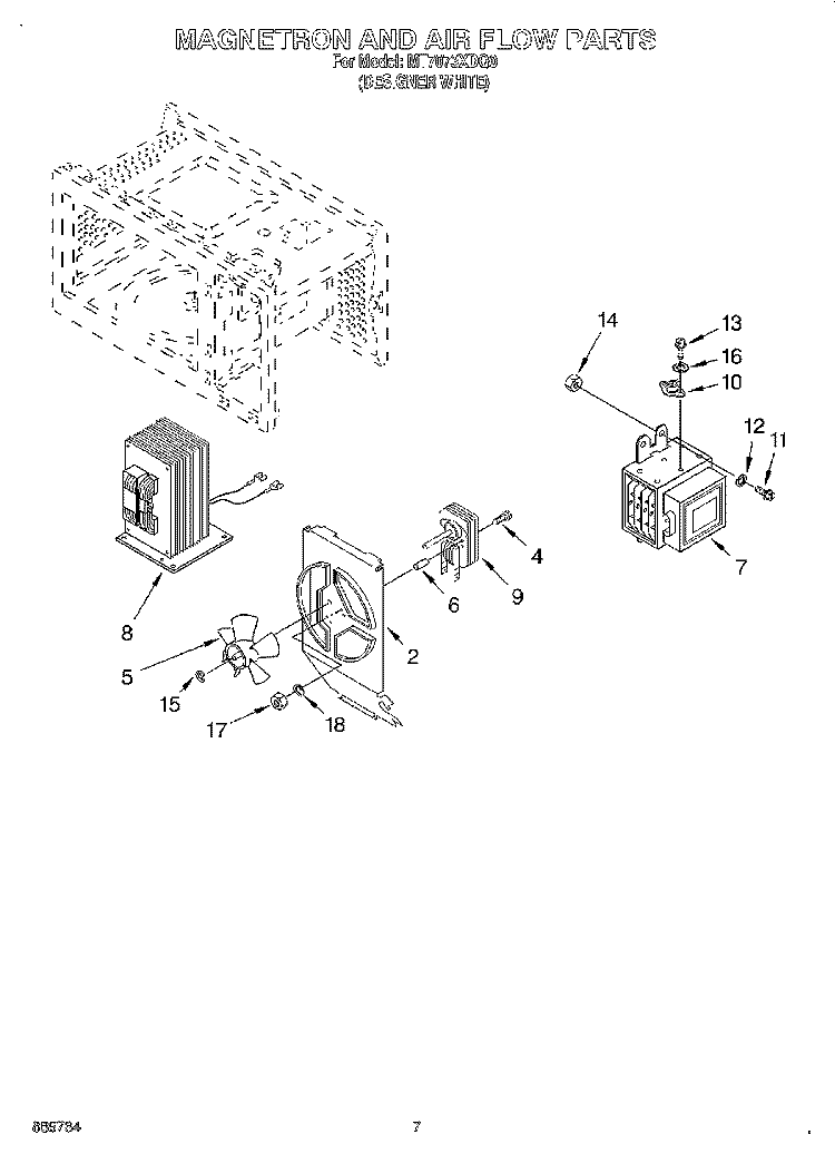 MAGNETRON & AIR FLOW Diagram and Parts List for MT7073XDQ0  Whirlpool Microwave