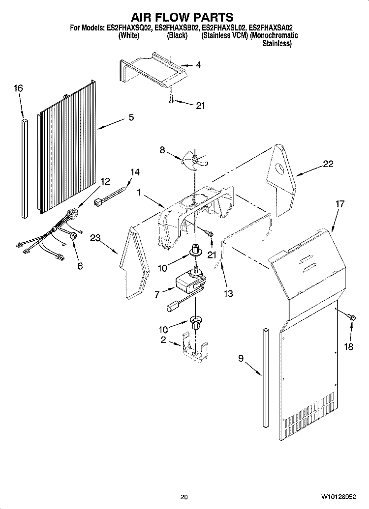 AIR FLOW PARTS, OPTIONAL PARTS (NOT INCLUDED) Diagram and Parts List for ES2FHAXSA02  Whirlpool Refrigerator