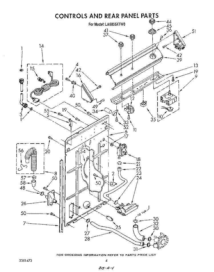 CONTROLS AND REAR PANEL Diagram and Parts List for LA6055XTF0  Whirlpool Washer