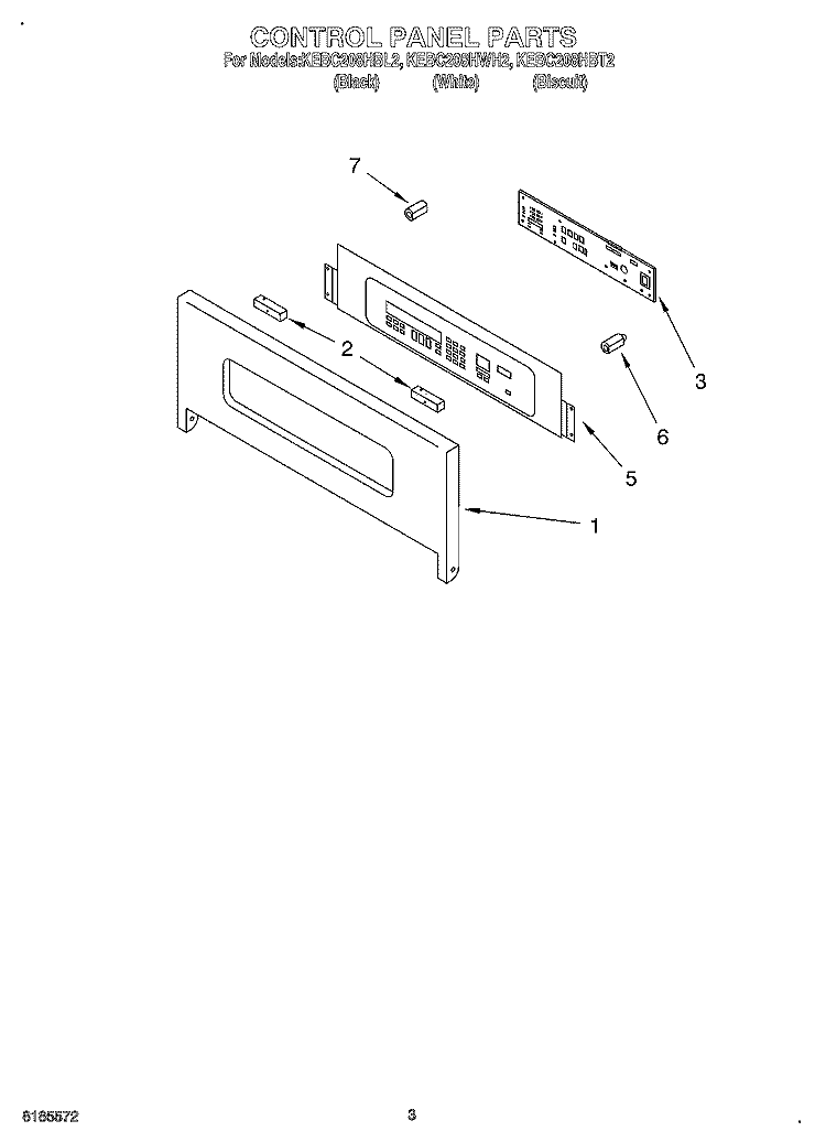 CONTROL PANEL Diagram and Parts List for KEBC208HBT2  KitchenAid Wall Oven