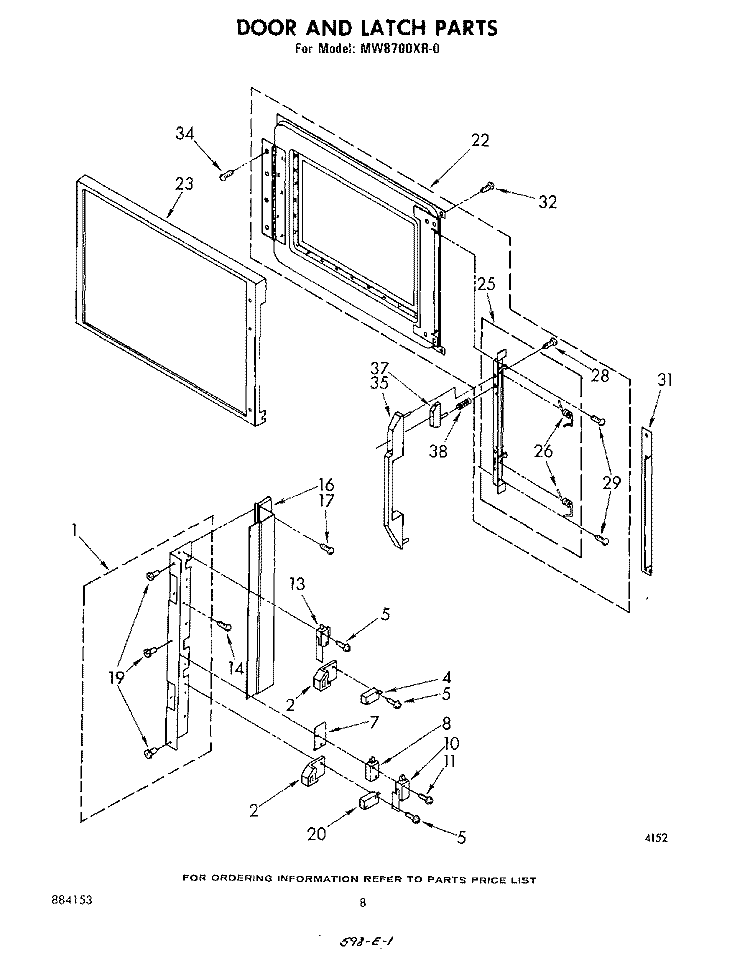 DOOR AND LATCH Diagram and Parts List for MW8700XR0  Whirlpool Microwave