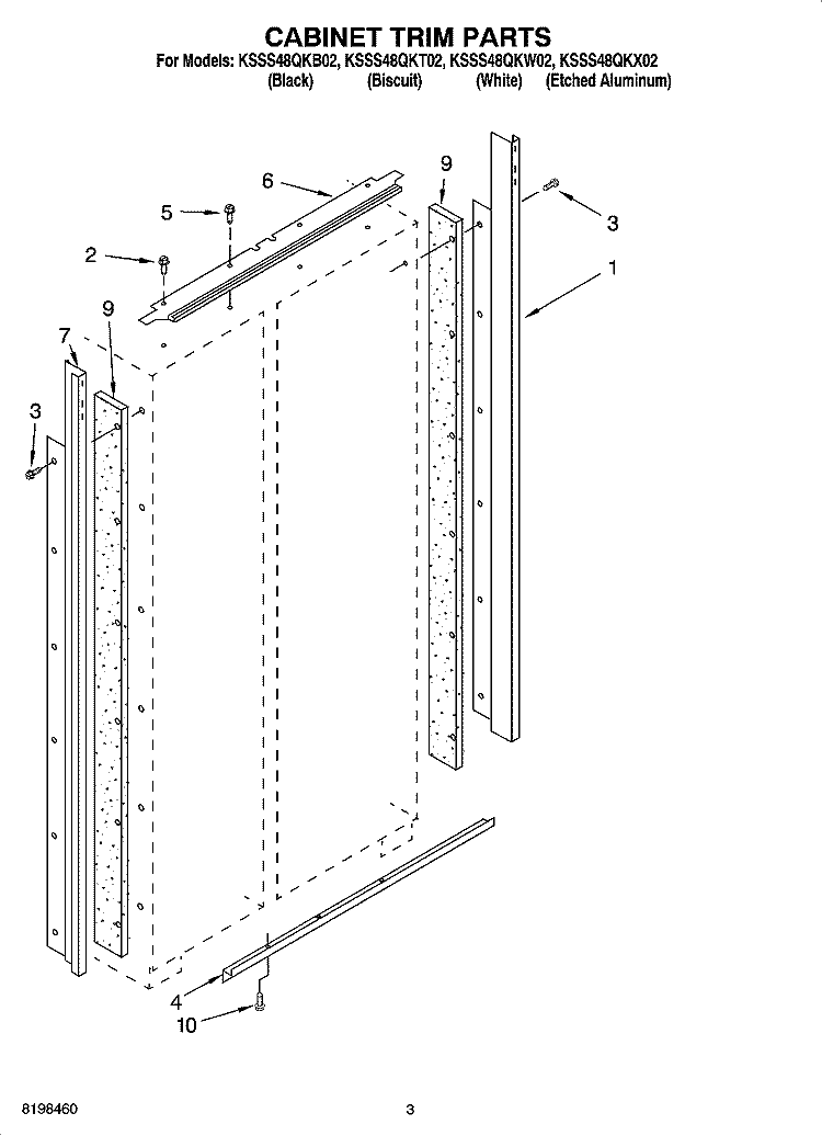 CABINET TRIM PARTS Diagram and Parts List for KSSS48QKT02  KitchenAid Refrigerator