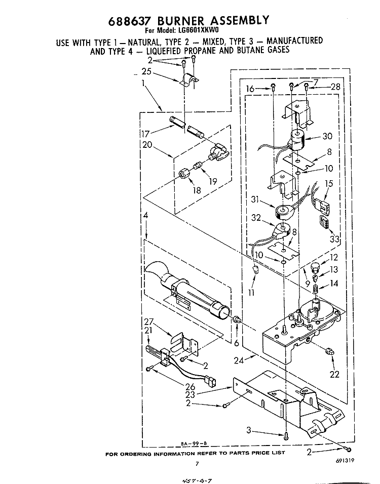 688637 BURNER Diagram and Parts List for LG6601XKW0  Whirlpool Dryer