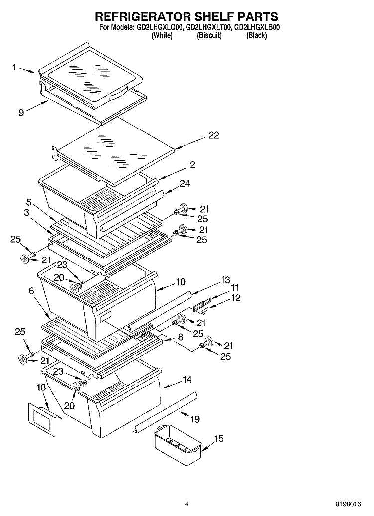 REFRIGERATOR SHELF Diagram and Parts List for GD2LHGXLT00  Whirlpool Refrigerator