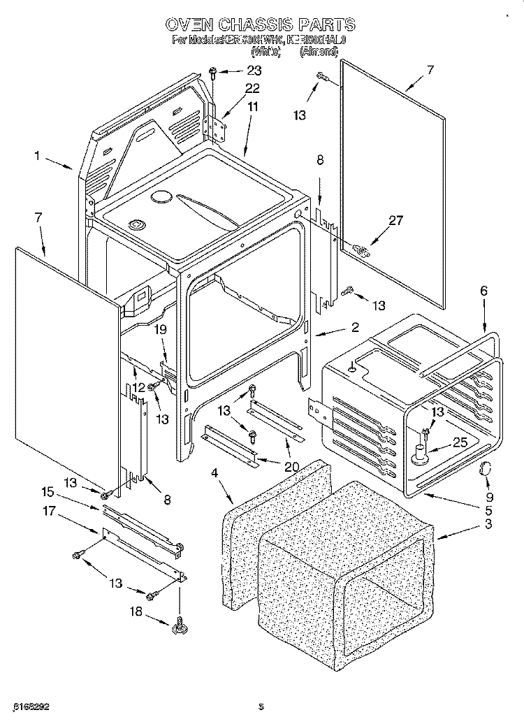 OVEN CHASSIS Diagram and Parts List for KERI500HWH0  KitchenAid Range