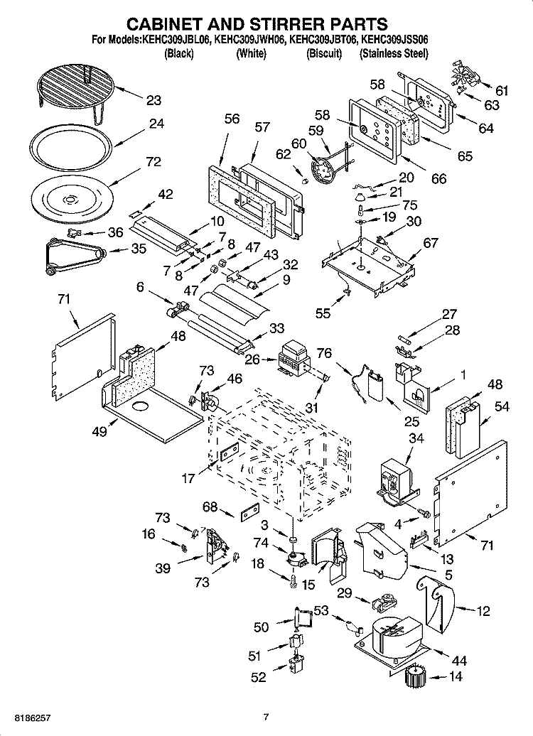 CABINET AND STIRRER PARTS Diagram and Parts List for KEHC309JBL06  KitchenAid Microwave Oven Combo