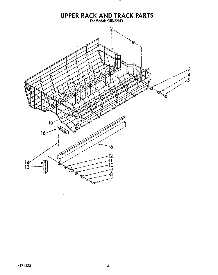 UPPER RACK AND TRACK Diagram and Parts List for KUDI220T1  KitchenAid Dishwasher
