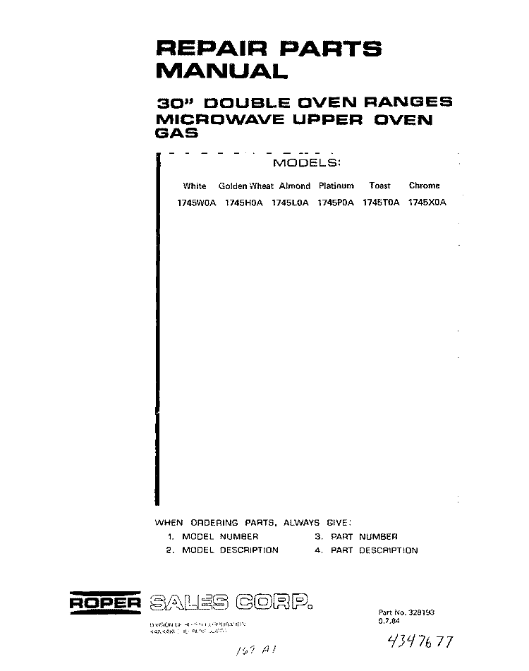 MAIN TOP Diagram and Parts List for 1745^0A  Whirlpool Range
