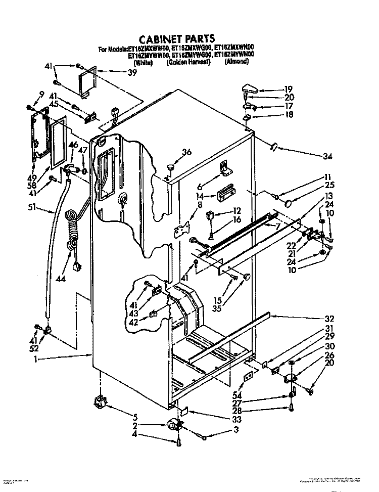 CABINET Diagram and Parts List for ET16ZMXWW00  Whirlpool Refrigerator