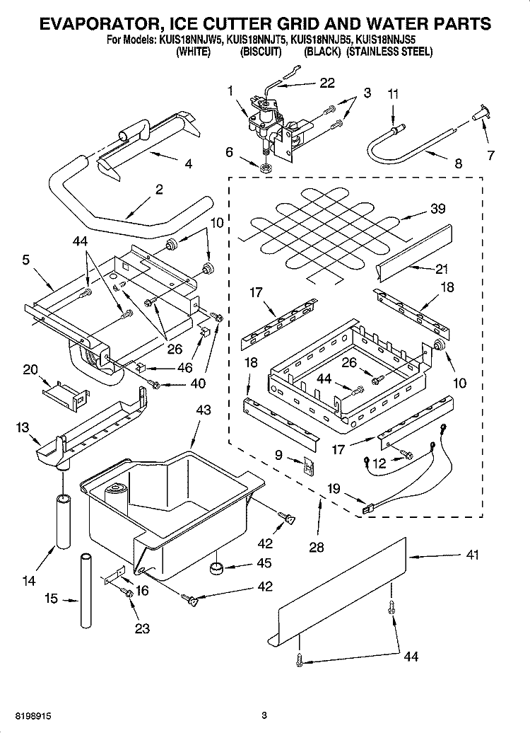 EVAPORATOR ICE CUTTER GRID AND WATER PARTS Diagram and Parts List for KUIS18NNJB5  KitchenAid Ice Maker