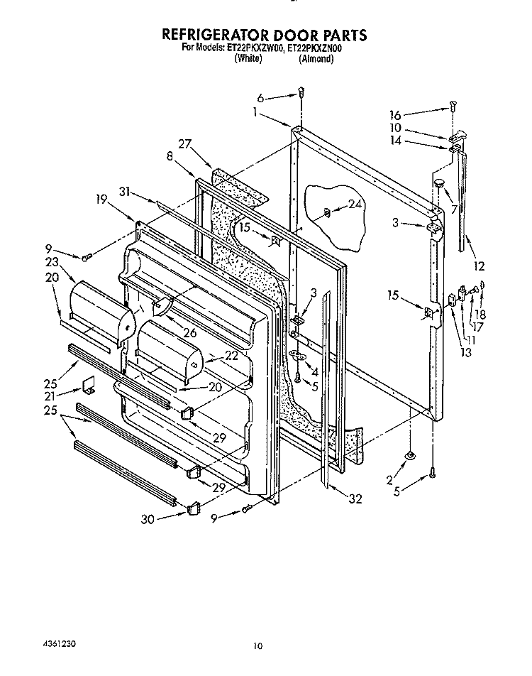 REFRIGERATOR DOOR Diagram and Parts List for ET22PKXZW00  Whirlpool Refrigerator