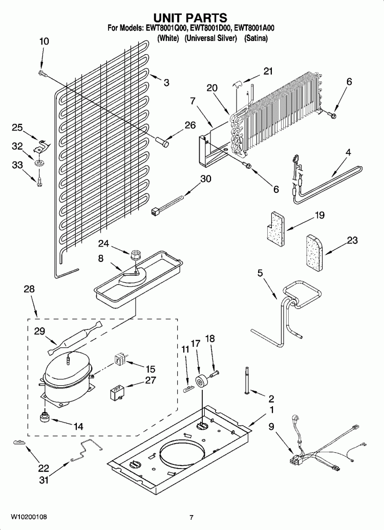 UNIT PARTS Diagram and Parts List for EWT8001A00  Whirlpool Refrigerator