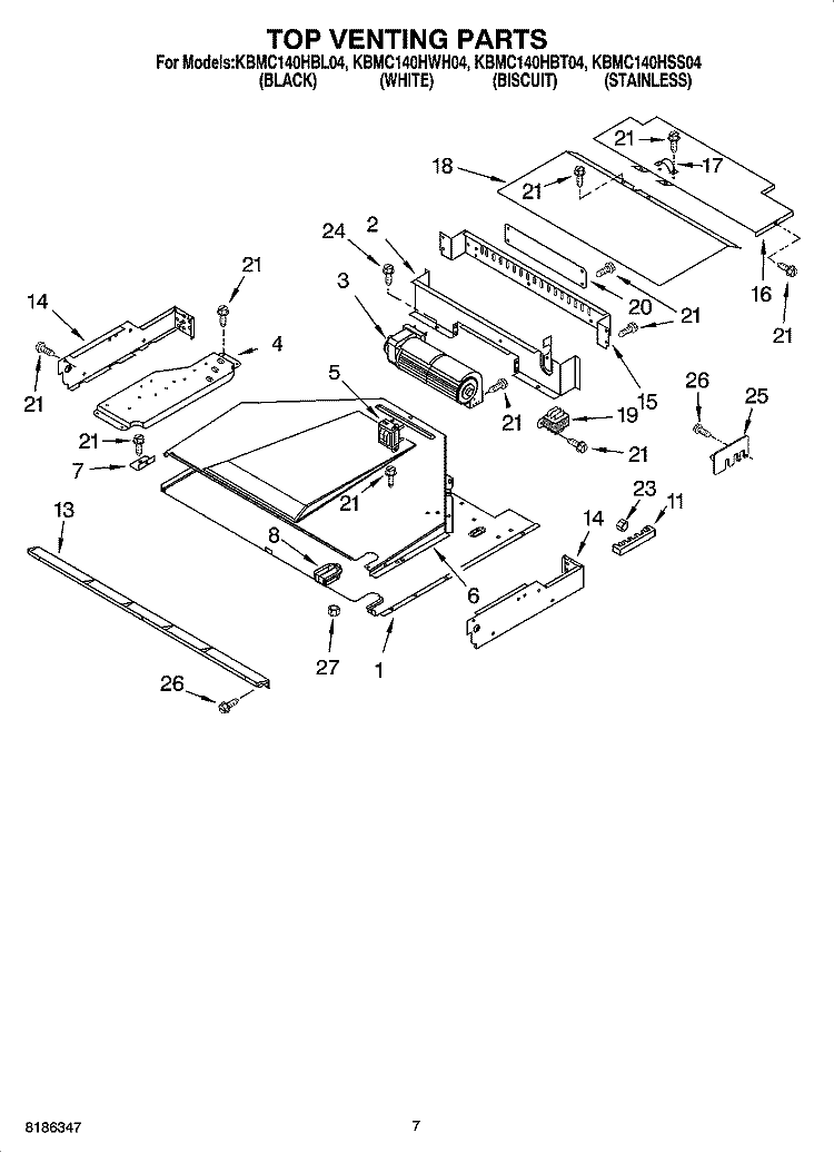 TOP VENTING PARTS Diagram and Parts List for KBMC140HSS04  KitchenAid Microwave Oven Combo