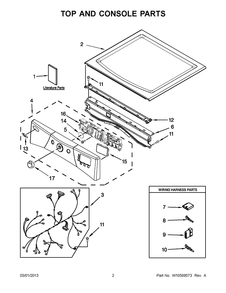 TOP AND CONSOLE PARTS Diagram and Parts List for WGD9151YW1  Whirlpool Dryer