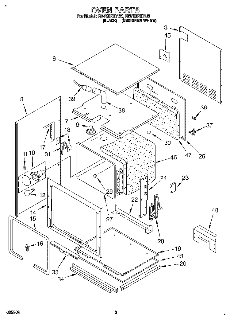 OVEN Diagram and Parts List for RB760PXYQ5  Whirlpool Wall Oven