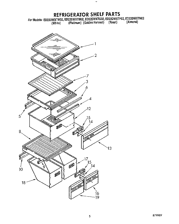 REFRIGERATOR SHELF Diagram and Parts List for ED22DWXTG02  Whirlpool Refrigerator