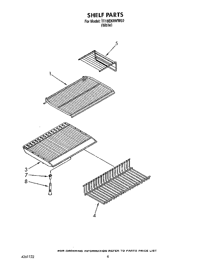 SHELF Diagram and Parts List for TT18EKRWW02  Estate Refrigerator