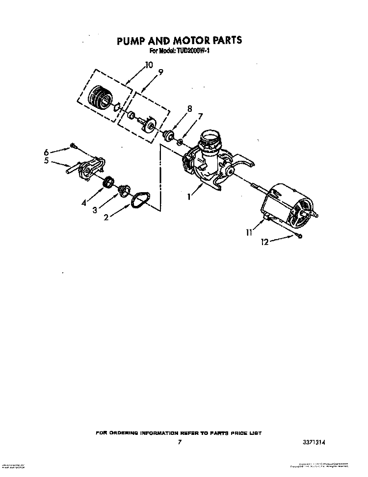 PUMP AND MOTOR Diagram and Parts List for TUD2000W1  Whirlpool Dishwasher