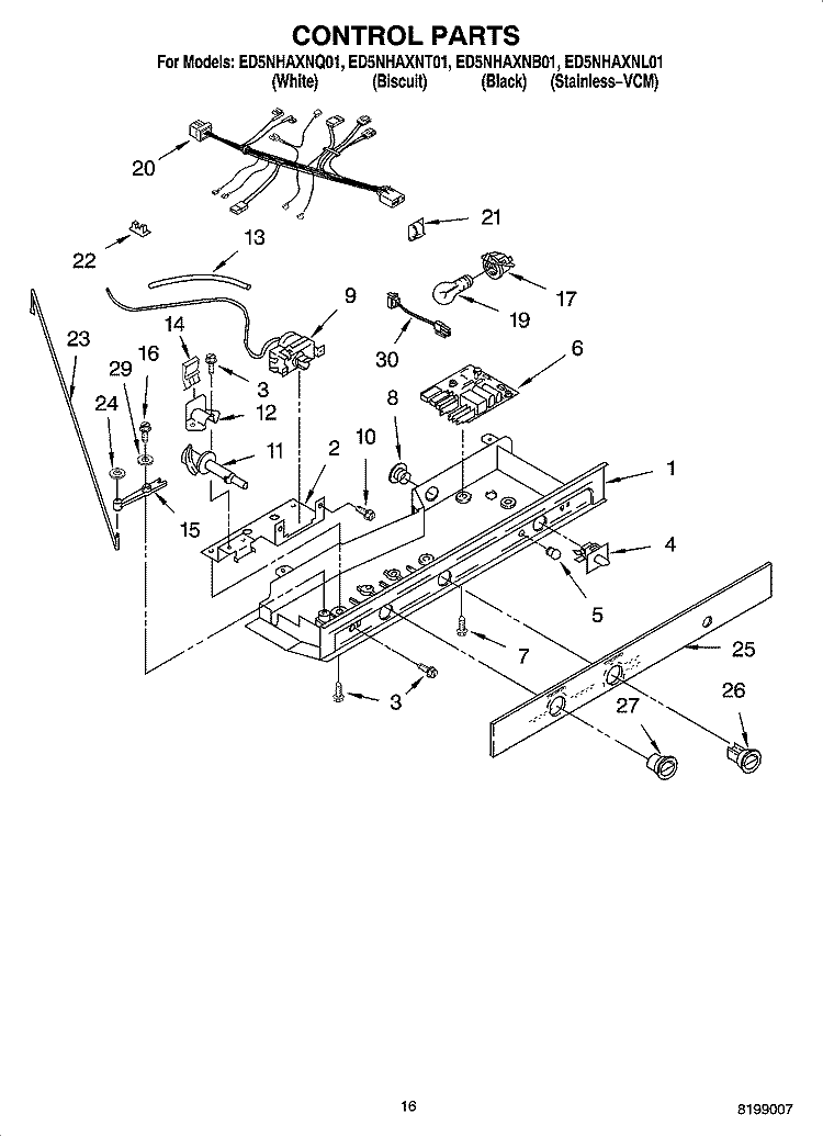 CONTROL PARTS Diagram and Parts List for ED5NHAXNB01  Whirlpool Refrigerator