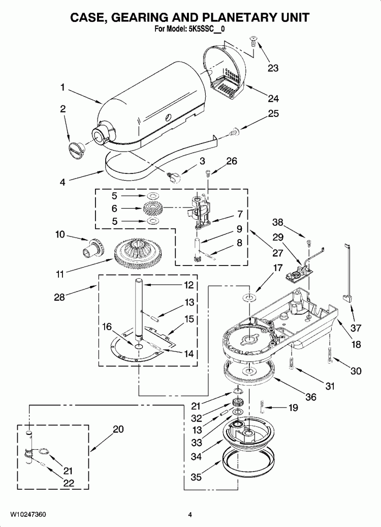 CASE, GEARING AND PLANETARY UNIT Diagram and Parts List for 5K5SSCWH0  KitchenAid Mixer