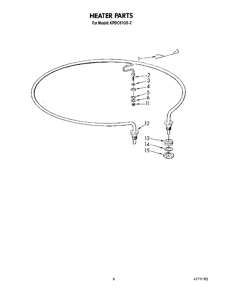 HEATER Diagram and Parts List for KPDC610S2  KitchenAid Dishwasher