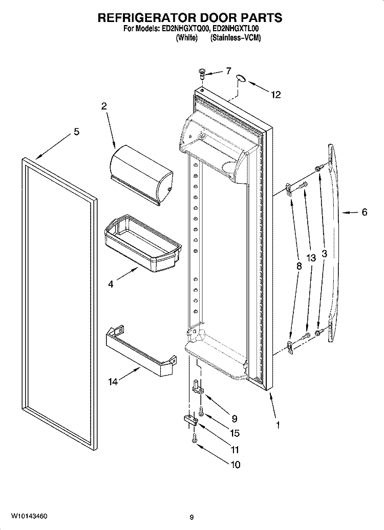 REFRIGERATOR DOOR PARTS Diagram and Parts List for ED2NHGXTL00  Whirlpool Refrigerator