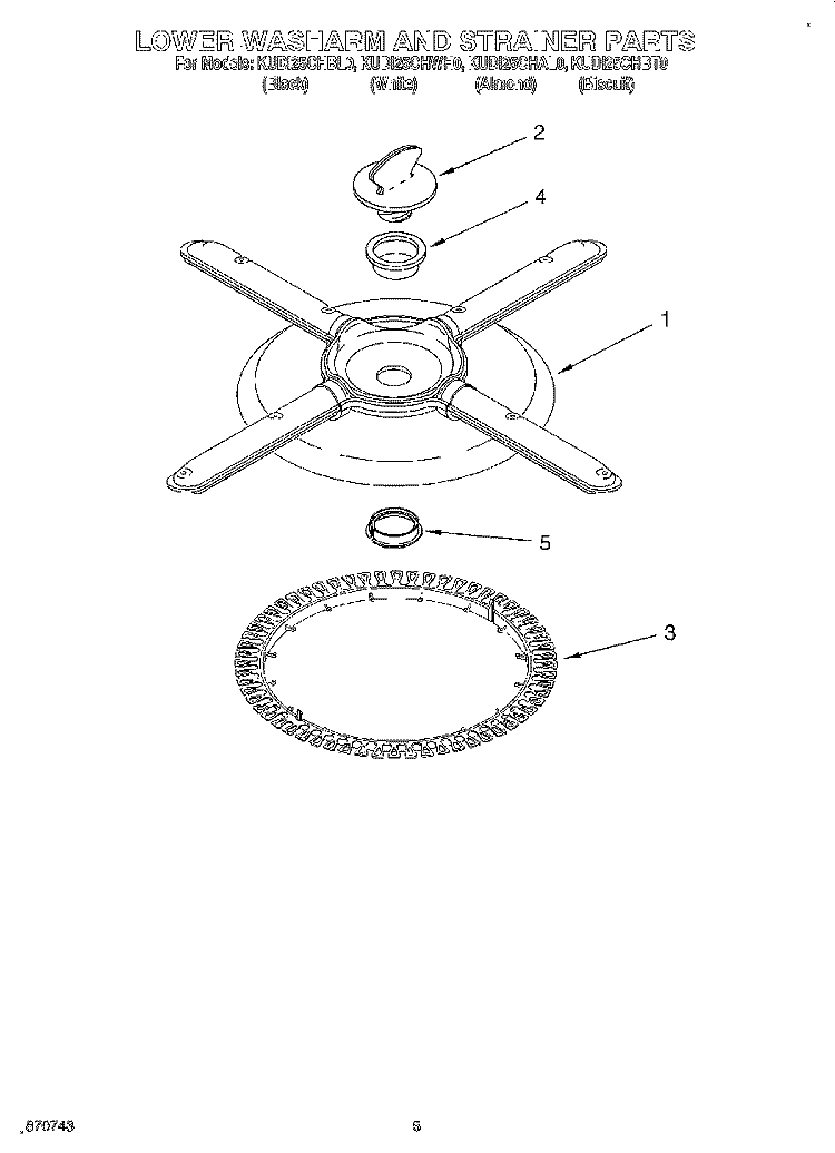 LOWER WASHARM AND STRAINER Diagram and Parts List for KUDI25CHBL0  KitchenAid Dishwasher