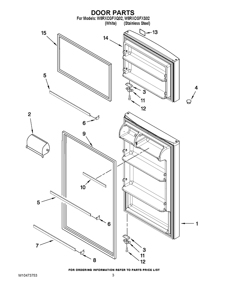 DOOR PARTS Diagram and Parts List for W8RXCGFXS02  Whirlpool Refrigerator