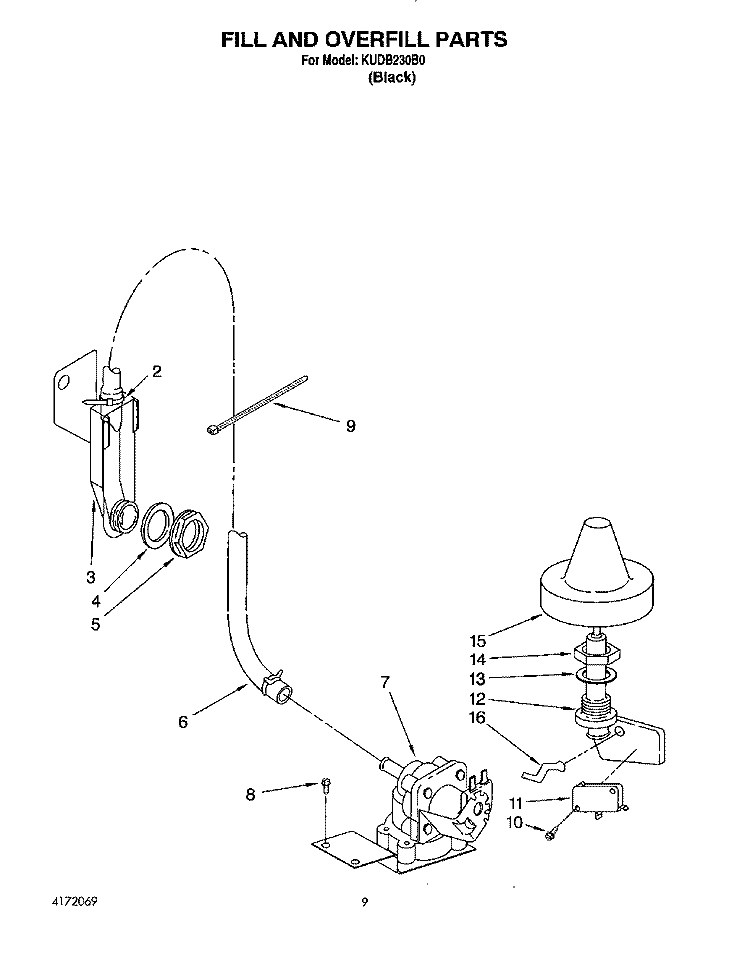 FILL AND OVERFILL Diagram and Parts List for KUDB230B0  KitchenAid Dishwasher