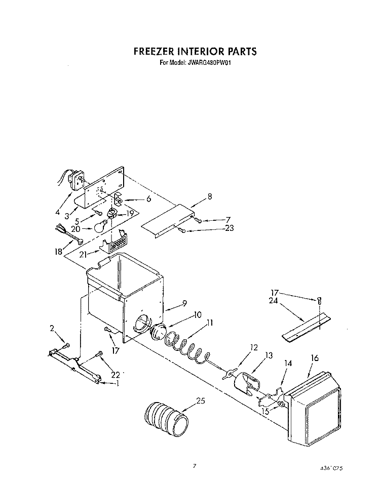 FREEZER INTERIOR Diagram and Parts List for JWARG480PW01  Whirlpool Refrigerator