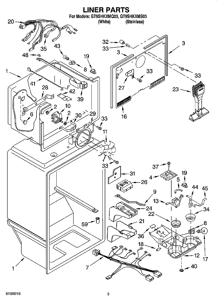 LINER PARTS Diagram and Parts List for GT9SHKXMQ03  Whirlpool Refrigerator