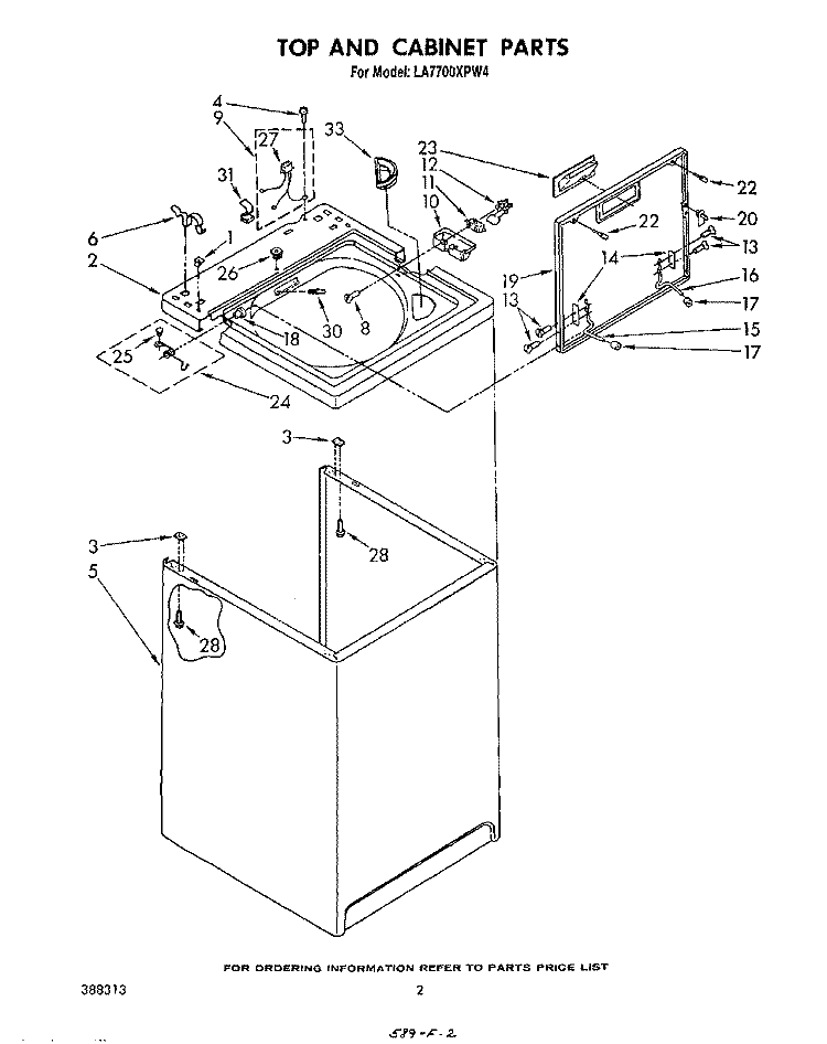 TOP AND CABINET , LITERATURE AND OPTIONAL Diagram and Parts List for LA7700XPW4  Whirlpool Washer
