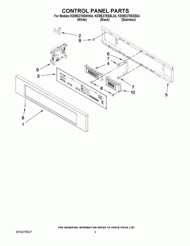 CONTROL PANEL PARTS Diagram and Parts List for KEMS378SBL04  KitchenAid Microwave Oven Combo