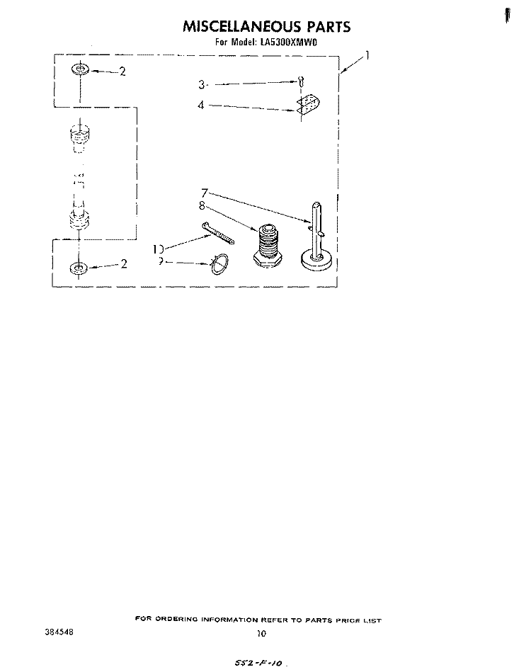 MISCELLANEOUS , LITERATURE AND OPTIONAL Diagram and Parts List for LA5300XMW0  Whirlpool Washer