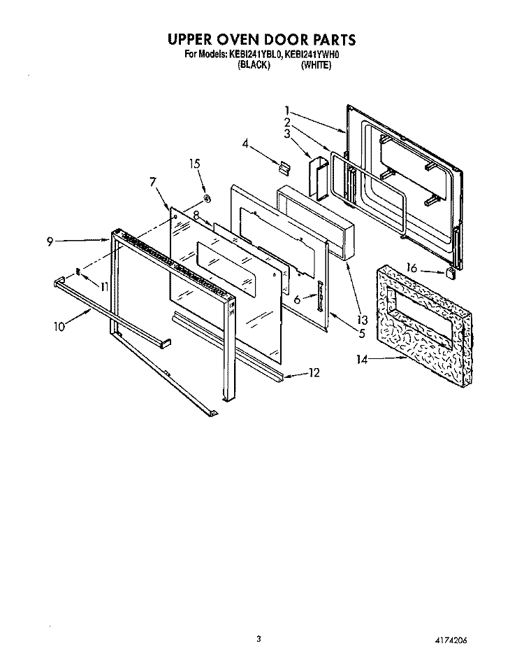UPPER OVEN DOOR Diagram and Parts List for KEBI241YWH0  KitchenAid Wall Oven