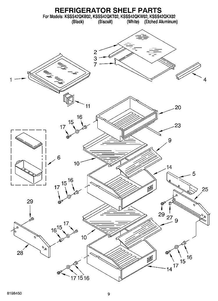 REFRIGERATOR SHELF PARTS Diagram and Parts List for KSSS42QKT02  KitchenAid Refrigerator