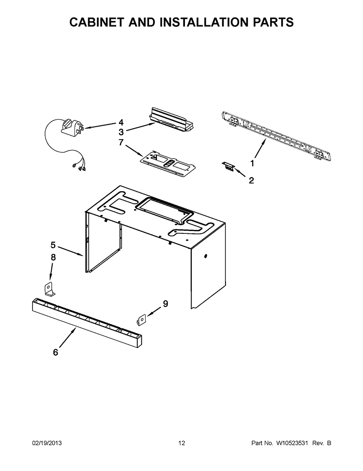 CABINET AND INSTALLATION PARTS Diagram and Parts List for KHMS2040WBL2  KitchenAid Microwave