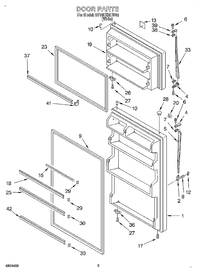 DOOR Diagram and Parts List for RT18EKREW02  Roper Refrigerator