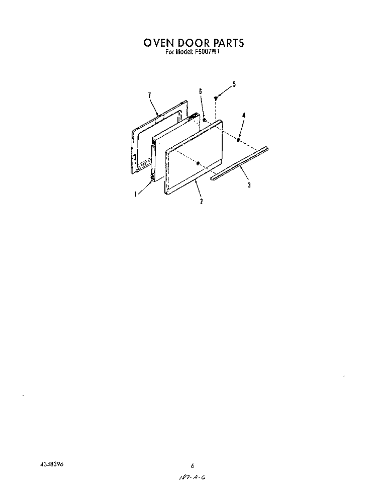 OVEN DOOR Diagram and Parts List for F5007^1  Whirlpool Range