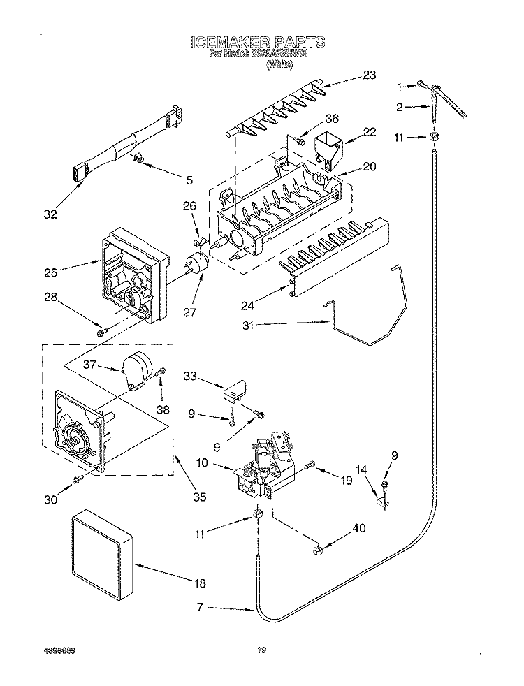 ICE MAKER, OPTIONAL Diagram and Parts List for SS25AEXHW01  Whirlpool Refrigerator
