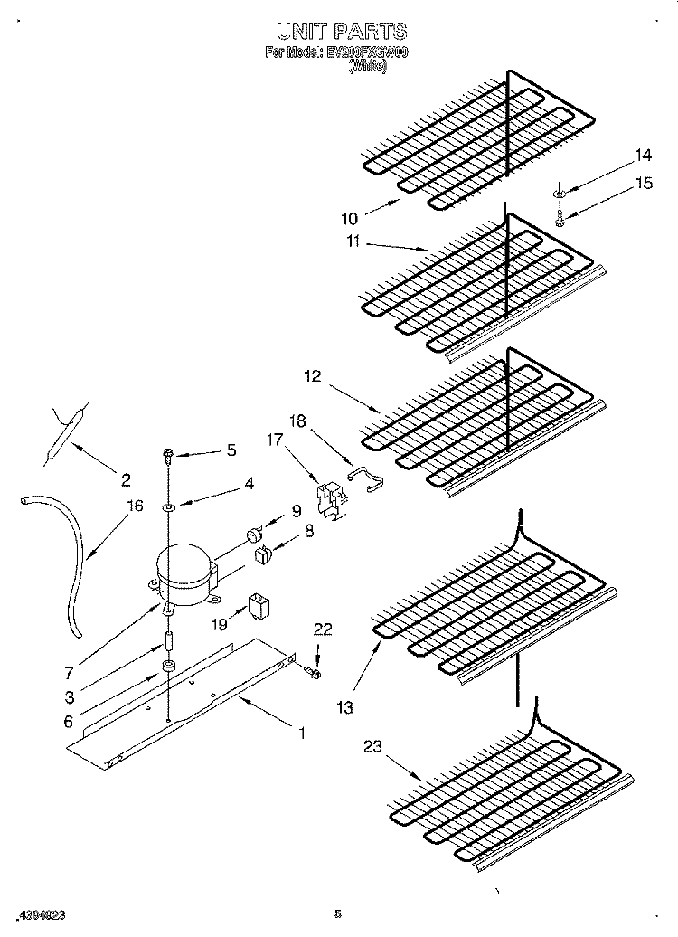 UNIT Diagram and Parts List for EV200FXGW00  Whirlpool Freezer