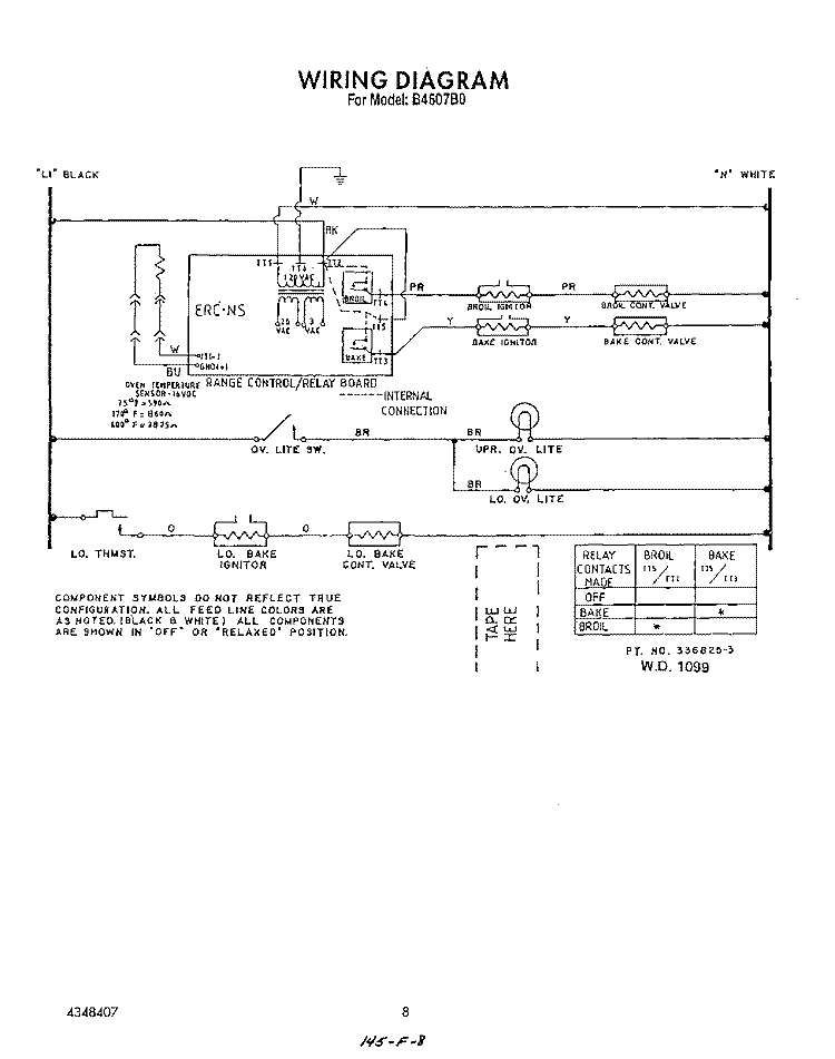 WIRING DIAGRAM Diagram and Parts List for B4607B0  Roper Range