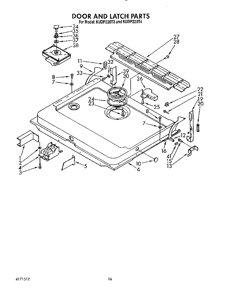 DOOR AND LATCH Diagram and Parts List for KUDP220T3  KitchenAid Dishwasher