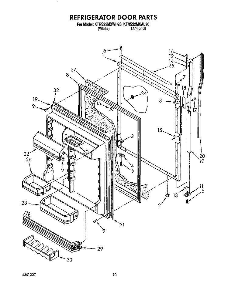 REFRIGERATOR DOOR Diagram and Parts List for KTRS22MXWH20  KitchenAid Refrigerator