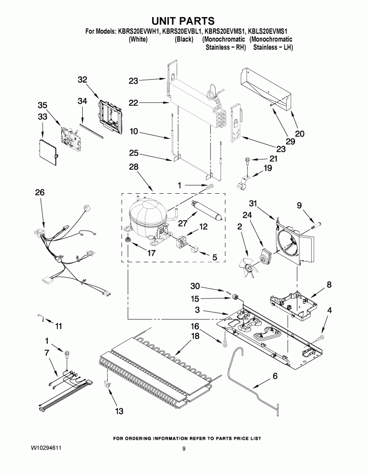 UNIT PARTS Diagram and Parts List for KBRS20EVMS1  KitchenAid Refrigerator
